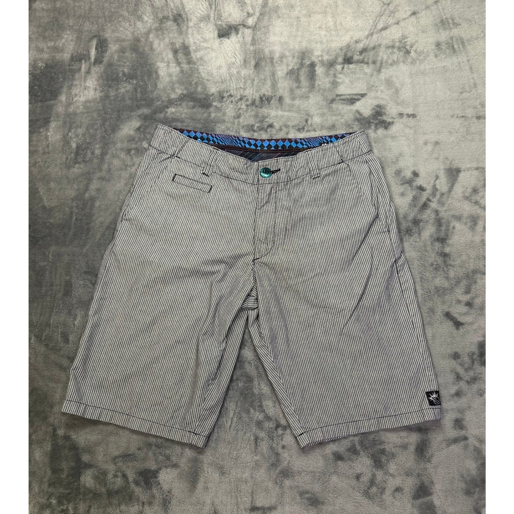 Y2K Lost Mayhem Men's Striped Flat Front Shorts Size 32 Skater Casual